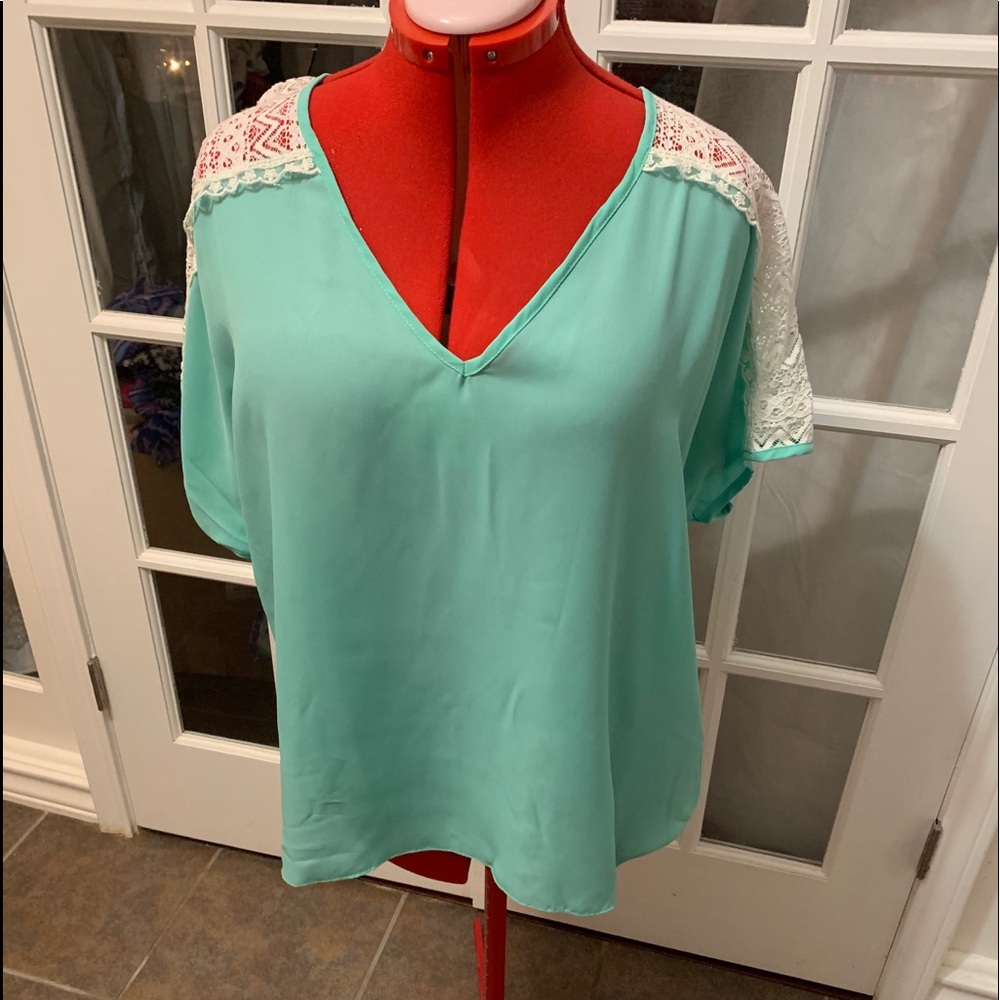 Lace teal top, plus size top, teal lace top